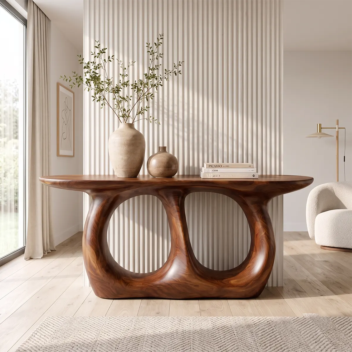 Modern Wooden Console Table with Double Arch Sculptural Base for Entryway & Hallway TT006-4553