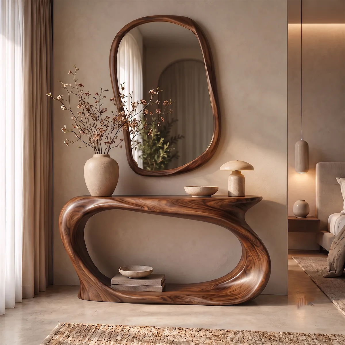 Organic Sculptural Console Table with Open Shelf for Modern Entryway & Hallway TT006-7521