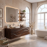 Floating Bathroom Vanity with 3 Doors | Sculpted Wave Front Wall Mounted Vanity Cabinet