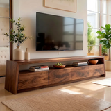 Modern TV Stand with 4 Enclosed Storage Compartments & Open Media Shelf