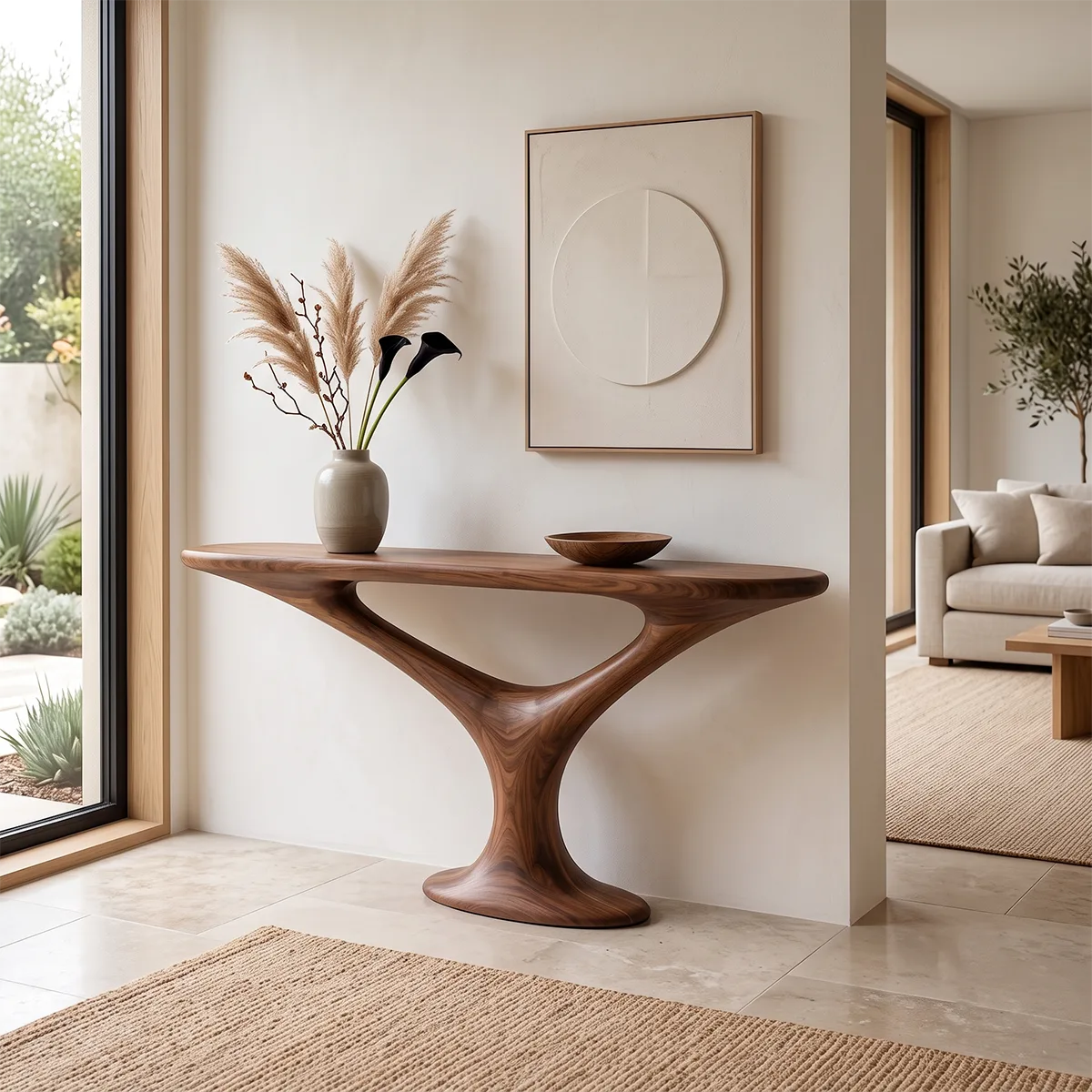 Organic Sculptural Console Table with Oval Top for Modern Entryway & Living Room TT006-4241