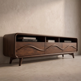Modern Wave Front TV Stand with 3 Drawers & Open Storage | Curved Entertainment Console