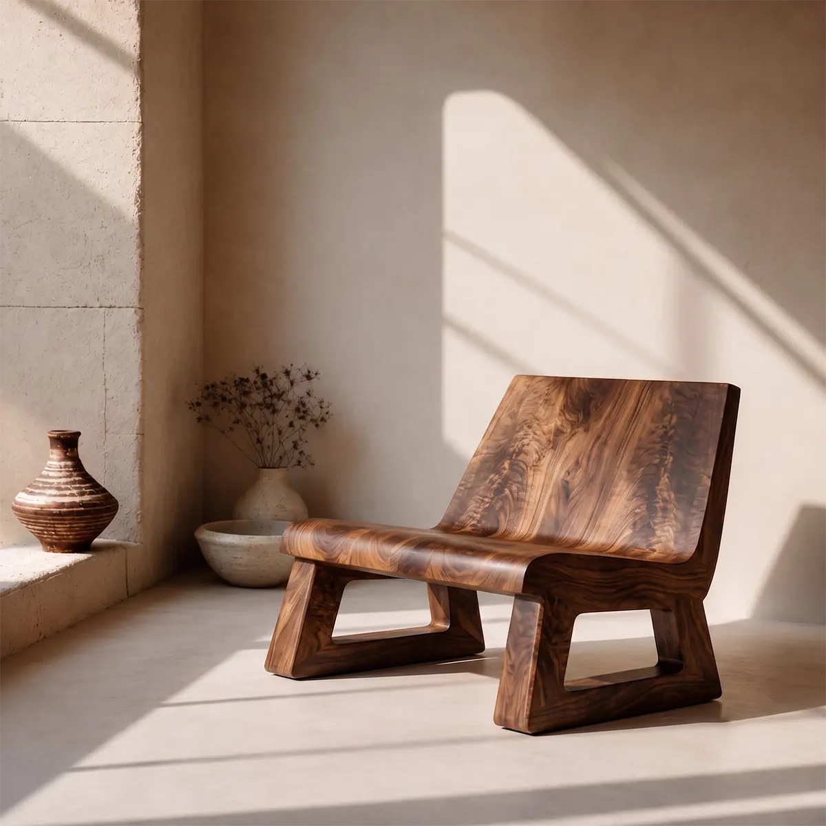 Wide Sculptural Lounge Chair | Modern Armless Statement Chair with Geometric Open Base
