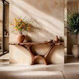 Organic Modern Console Table with Sculptural Double Arch Base for Entryway & Living Room TT006-3103