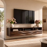 Floating TV Stand with Open Shelving & Three Drawers | Organic Modern Media Console TT006-5IOW6DK