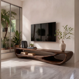 Organic Modern TV Stand with Sculptural Open Shelving & Curved Silhouette TT006-8QOM3WX