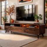 Modern TV Stand with 4 Enclosed Storage Compartments & 2 Open Media Shelves