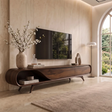 Sculptural Curved TV Stand with 2 Concealed Storage Compartments & Open Shelf | Modern Media Console