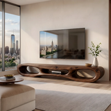 Organic Modern TV Stand with Triple Open Shelving & Sculptural Curved Design TT006-3KAV6WJ