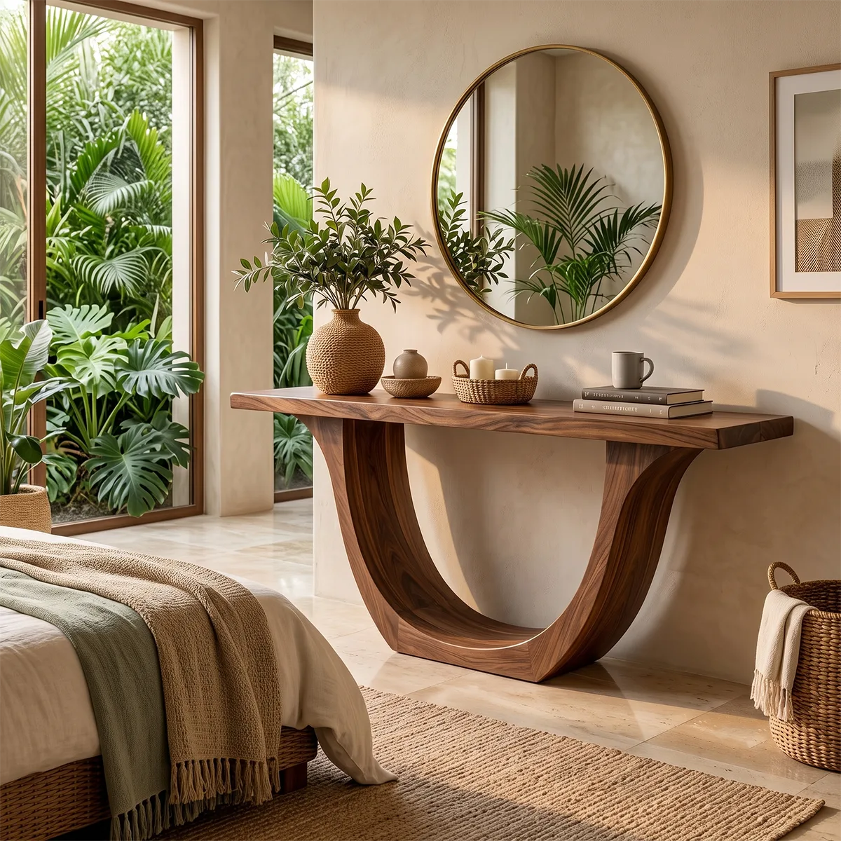 Modern Wooden Console Table with Sculptural Curved U-Base for Entryway & Hallway TT006-2563