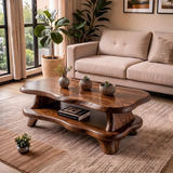 Organic Solid Wood Coffee Table with Storage Shelf | Modern Live Edge Center Table TT006-8710