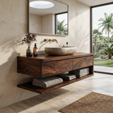 Floating Bathroom Vanity with 2 Drawers & Open Shelf | Modern Minimalist Wall Mounted Design