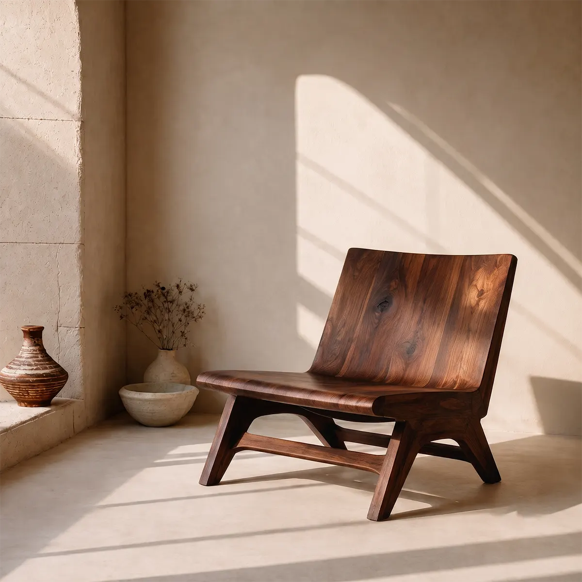 Sculptural Armless Lounge Chair | Modern Organic Accent Chair with Open Frame Base