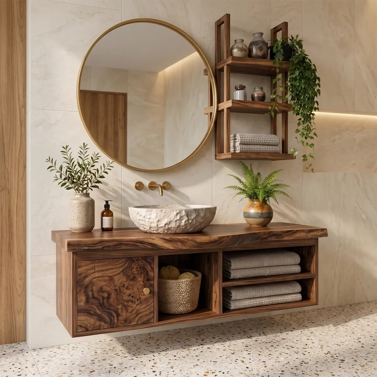Floating Solid Wood Bathroom Vanity | Modern Bathroom Vanity with Open Storage and Cabinet TT006-3250