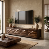 Modern TV Stand with 4 Enclosed Storage Compartments & Sculpted Wave Fronts
