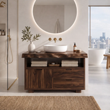 Freestanding Bathroom Vanity with Storage & Open Shelf | Live Edge Modern Design