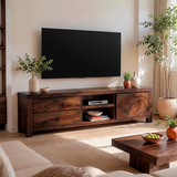 Modern TV Stand with 2 Drawers, Open Shelves & Enclosed Cabinet | Contemporary Media Console