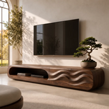 Organic Modern TV Stand with Open Shelf & Two Sculpted Storage Cabinets TT006-8YEU8CV