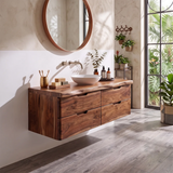 Floating Solid Wood Bathroom Vanity | Modern Wall Mounted Single Sink Vanity with 4 Drawers TT006-3LLJ4UM