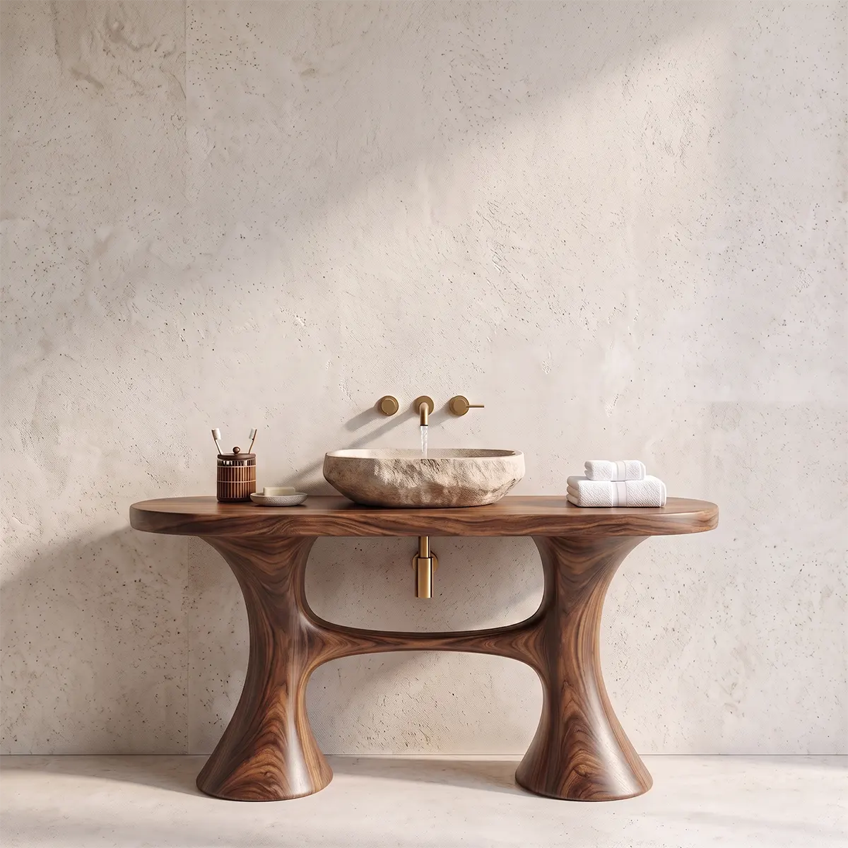 Sculptural Freestanding Bathroom Vanity with Curved Legs | Organic Modern Open Frame Design