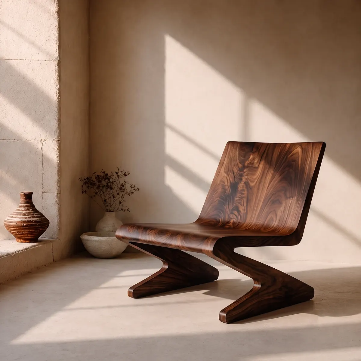 Sculptural Z-Frame Lounge Chair | Modern Low Profile Armless Accent Chair