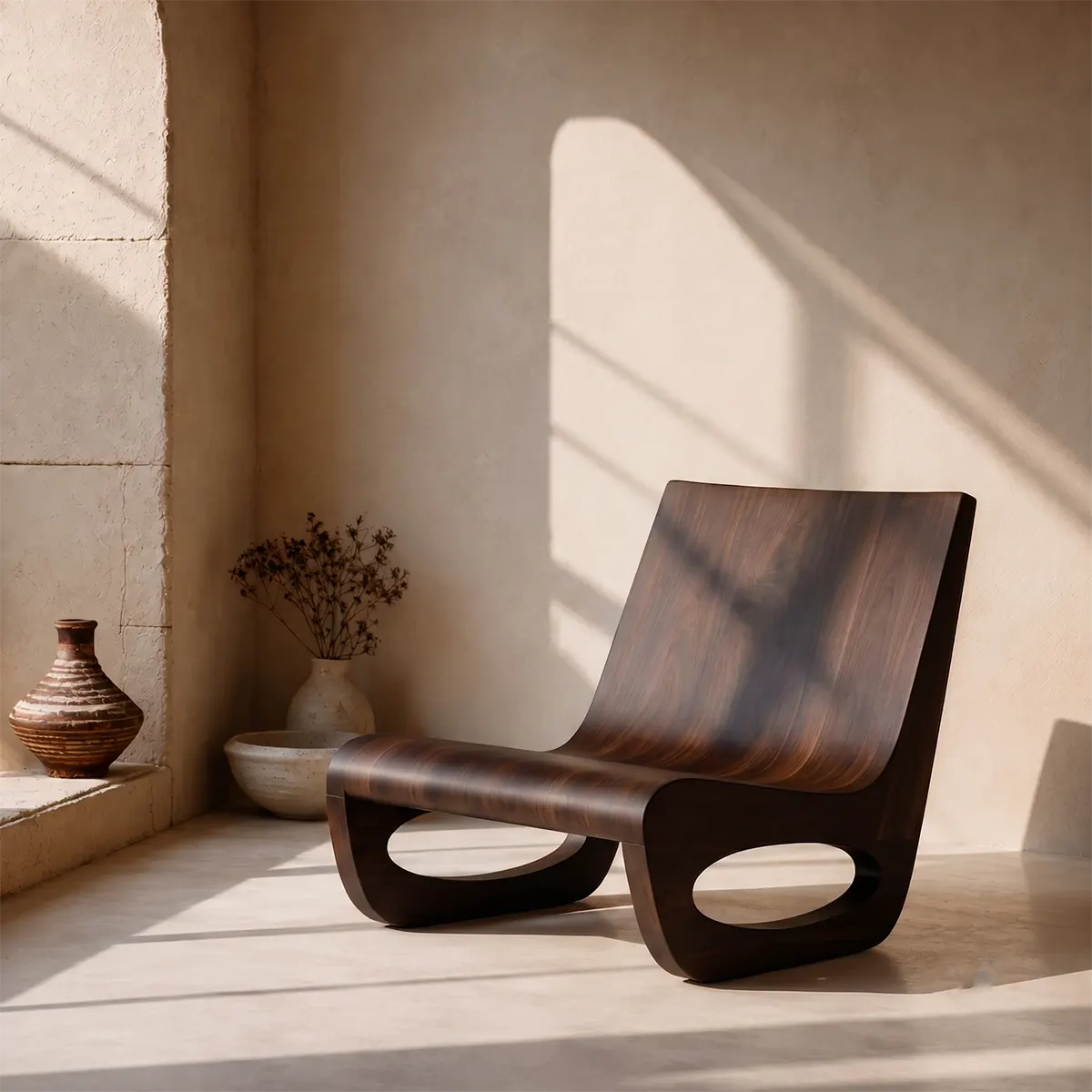 Sculptural Low Lounge Chair | Modern Organic Accent Chair with Open Loop Base