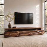 Modern Organic TV Stand with Three Sculpted Cabinets | Open Display Media Console TT006-3GCV7CG