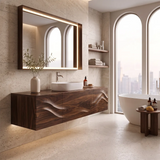 Floating Bathroom Vanity with 3 Doors | Sculpted Wave Front & Handleless Design
