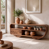 Modern Organic Console Table with Storage Drawer & Open Shelves for Entryway TT006-6372
