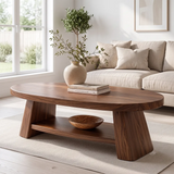 Solid Wood Oval Coffee Table with Storage Shelf | Modern Organic Living Room Table TT006-8795