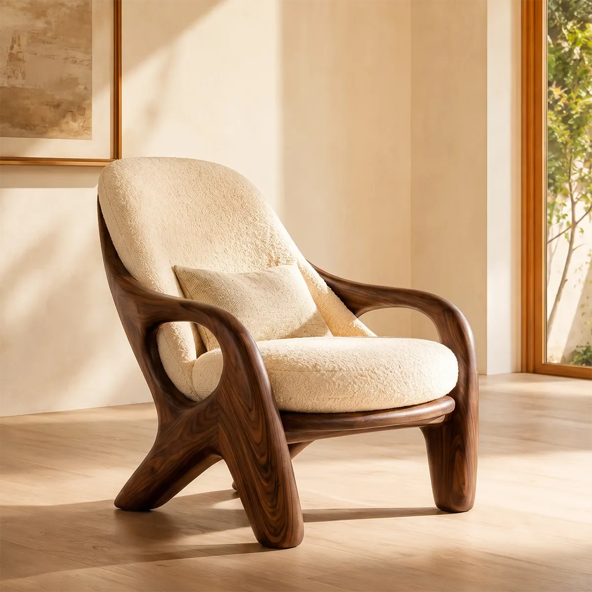 Sculptural Curved Lounge Chair with Arms | Modern Reading Chair for Living Room & Bedroom