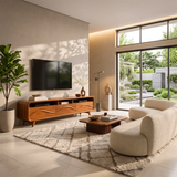 Modern Wave Front TV Stand with 3 Drawers & Open Storage | Curved Entertainment Console