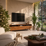Modern Wave Front TV Stand with 3 Drawers & Open Storage | Curved Entertainment Console